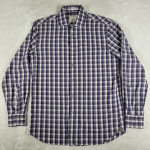 Todd Snyder Shirt Mens 15.5 - 32/33 Purple Gray Check Melange Yarns Barrel Cuffs